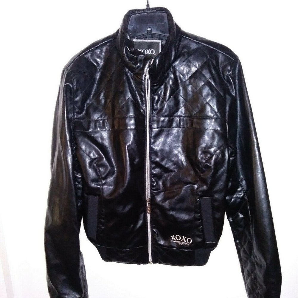 Xoxo Womens Black Faux Leather Jacket L